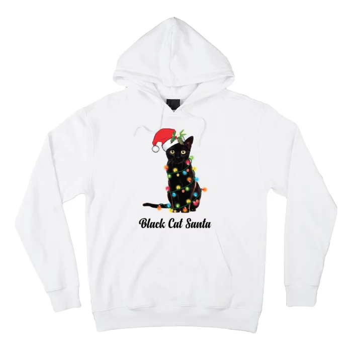 Black Cat With Santa Hat Tangled Up In Christmas Lights Gift Hoodie