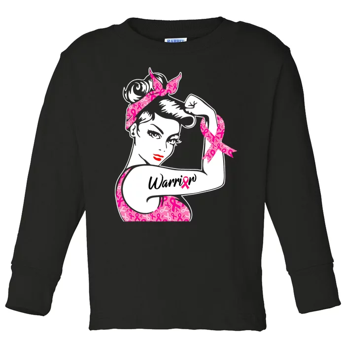 Breast Cancer Warrior Pink Ribbon Breast Cancer Awareness Toddler Long Sleeve Shirt