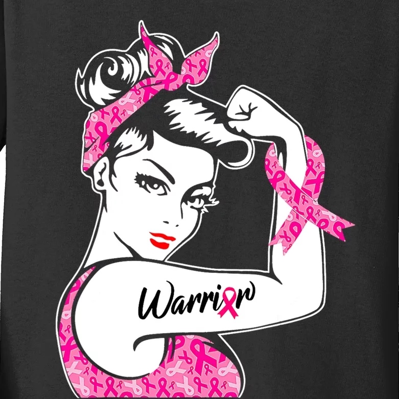 Breast Cancer Warrior Pink Ribbon Breast Cancer Awareness Kids Long Sleeve Shirt