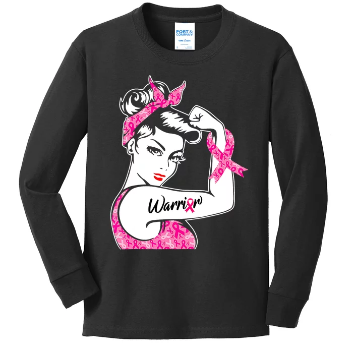 Breast Cancer Warrior Pink Ribbon Breast Cancer Awareness Kids Long Sleeve Shirt