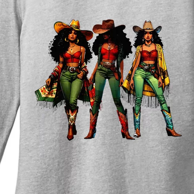 Black Cowgirl Western Rodeo Melanin Juneteenth Womens CVC Long Sleeve Shirt