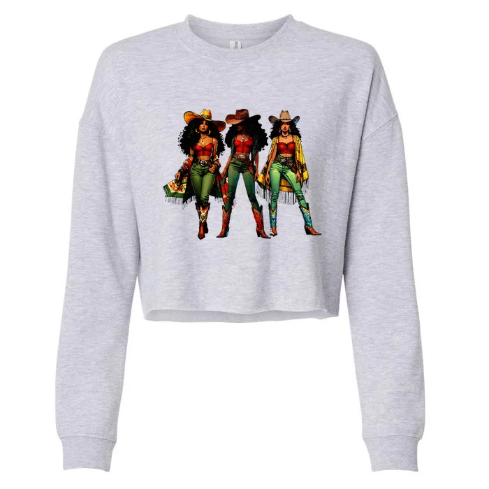 Black Cowgirl Western Rodeo Melanin Juneteenth Cropped Pullover Crew