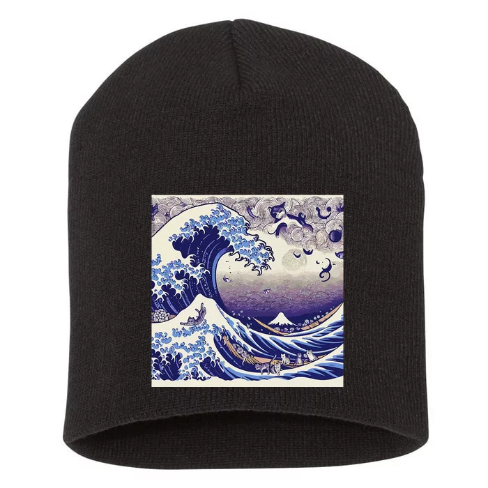 Blue Cats Wave For Kamala Funny Short Acrylic Beanie