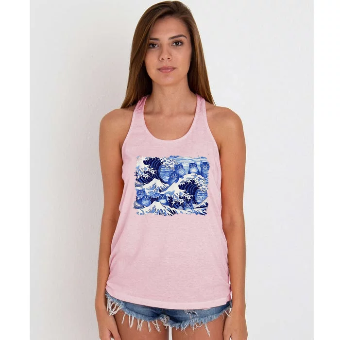 Blue Cats Wave For Kamala Funny Cat Owners Kamala Harris Women's Knotted Racerback Tank