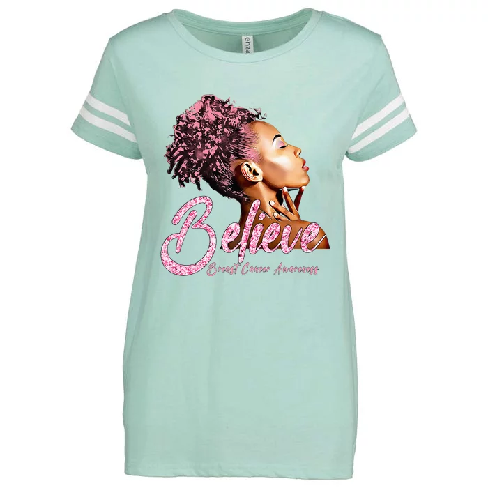 Breast Cancer Warrior Awareness Support Believe Enza Ladies Jersey Football T-Shirt