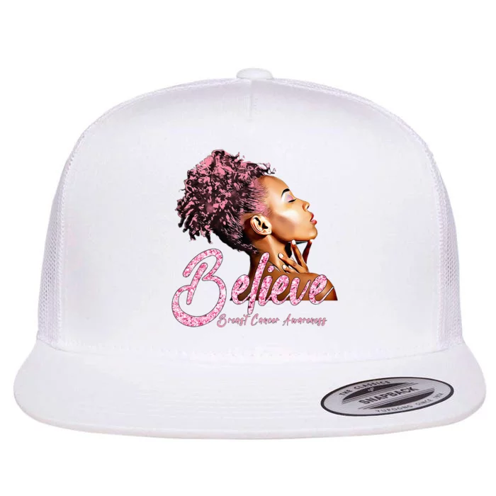 Breast Cancer Warrior Awareness Support Believe Flat Bill Trucker Hat