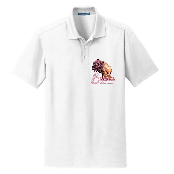 Breast Cancer Warrior Awareness Support Believe Dry Zone Grid Performance Polo