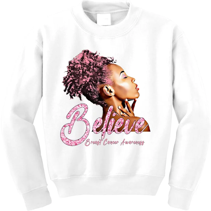 Breast Cancer Warrior Awareness Support Believe Kids Sweatshirt