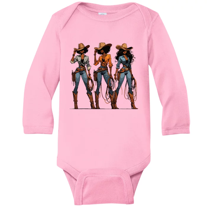 Black Cowgirl Western Rodeo Melanin Black History Texas Baby Long Sleeve Bodysuit