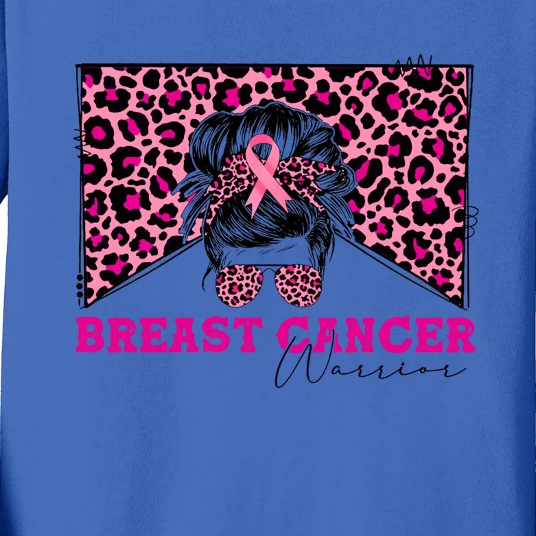 Breast Cancer Warrior Leopard Country Mama Western Pink Gift Kids Long Sleeve Shirt