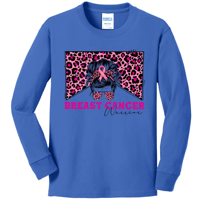 Breast Cancer Warrior Leopard Country Mama Western Pink Gift Kids Long Sleeve Shirt