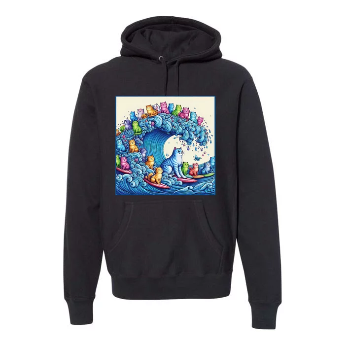 Blue Cats Wave For Kamala Funny Gift Premium Hoodie