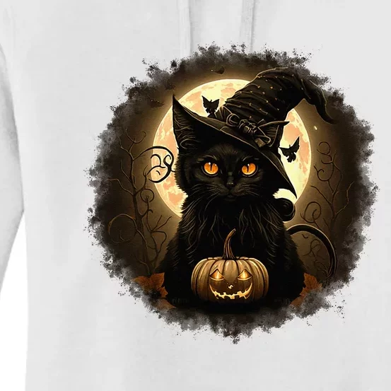 Black Cat Witchy Pumpkin Moon Spooky Halloween Women's Pullover Hoodie