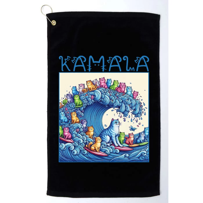 Blue Cats Wave For Kamala Harris 2024 Funny Cat Lady Platinum Collection Golf Towel