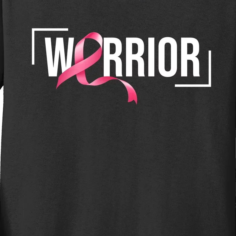 Breast Cancer Warrior Ribbon Kids Long Sleeve Shirt