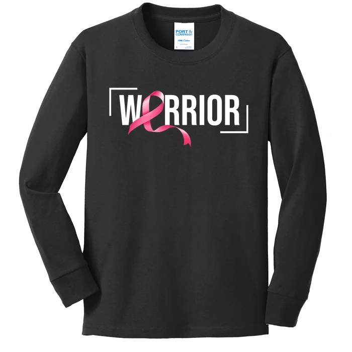 Breast Cancer Warrior Ribbon Kids Long Sleeve Shirt