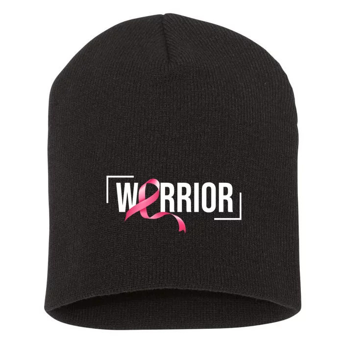 Breast Cancer Warrior Ribbon Short Acrylic Beanie