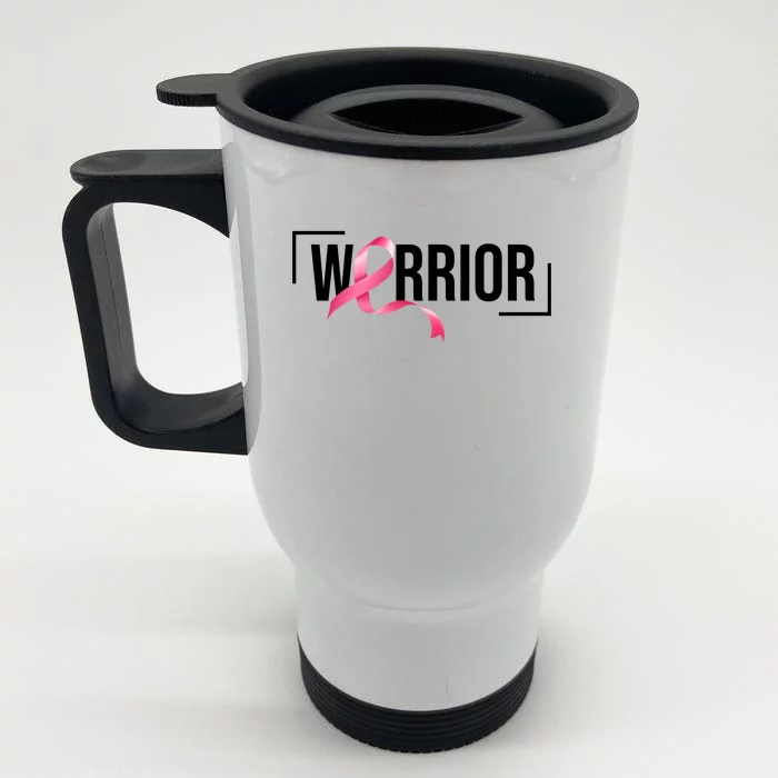 Breast Cancer Warrior Ribbon Front & Back Stainless Steel Travel Mug