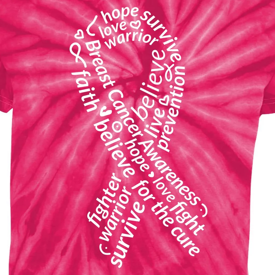 Breast Cancer Warrior Ribbon Awareness Kids Tie-Dye T-Shirt