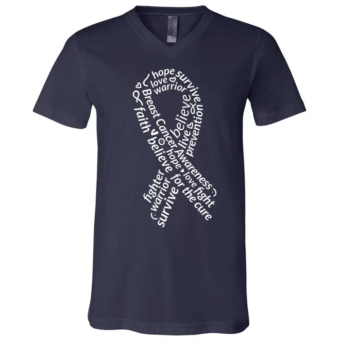 Breast Cancer Warrior Ribbon Awareness V-Neck T-Shirt