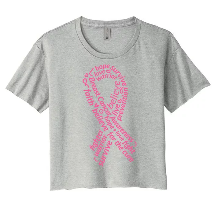 Breast Cancer Warrior Ribbon Awareness Women's Crop Top Tee