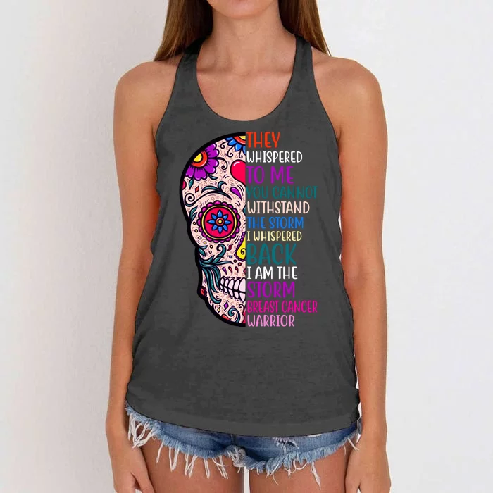 Breast Cancer Warrior I Am The Storm Quote Women's Knotted Racerback Tank