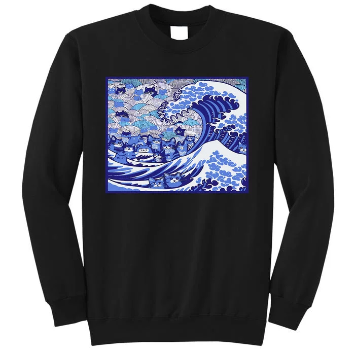 Blue Cats Wave For Kamala Funny Tall Sweatshirt