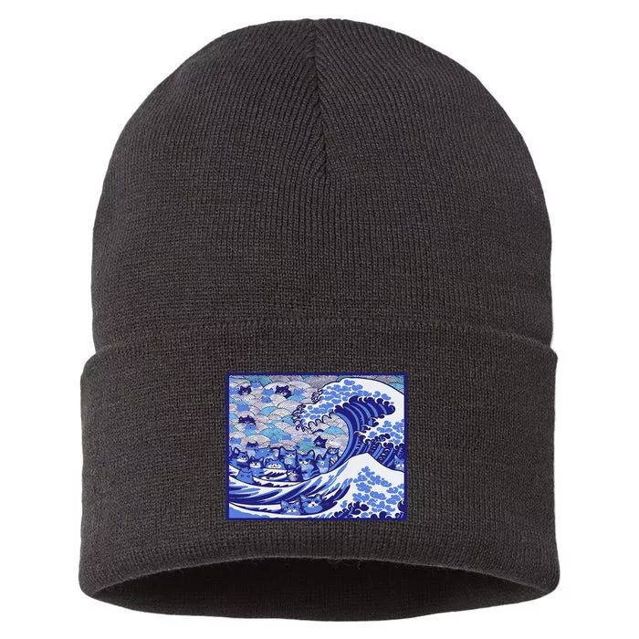 Blue Cats Wave For Kamala Funny Sustainable Knit Beanie