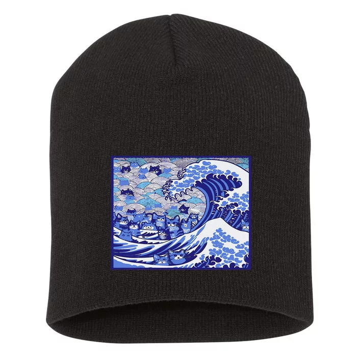 Blue Cats Wave For Kamala Funny Short Acrylic Beanie