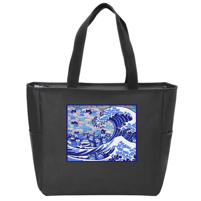 Blue Cats Wave For Kamala Funny Zip Tote Bag