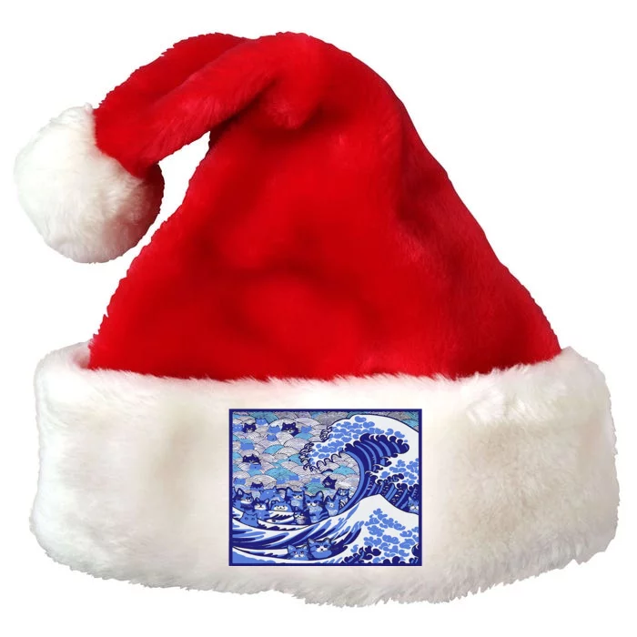 Blue Cats Wave For Kamala Funny Premium Christmas Santa Hat