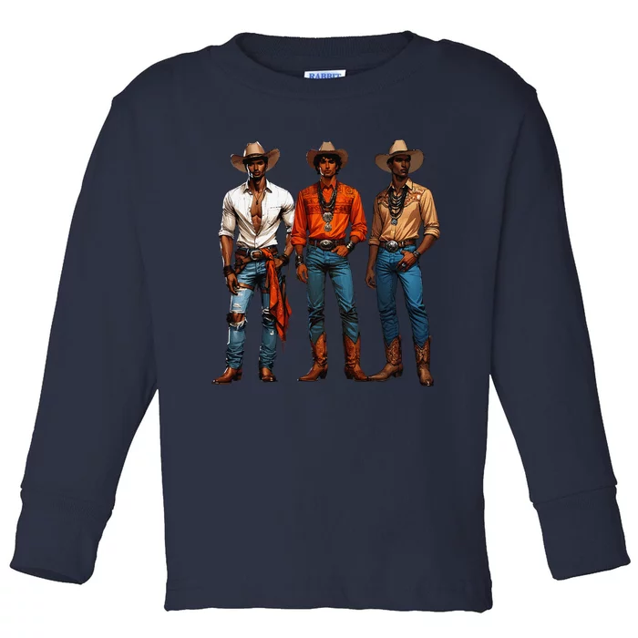 Black Cowboy Western Rodeo Melanin Black History Texas Toddler Long Sleeve Shirt