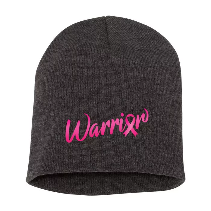 Breast Cancer Warrior Short Acrylic Beanie