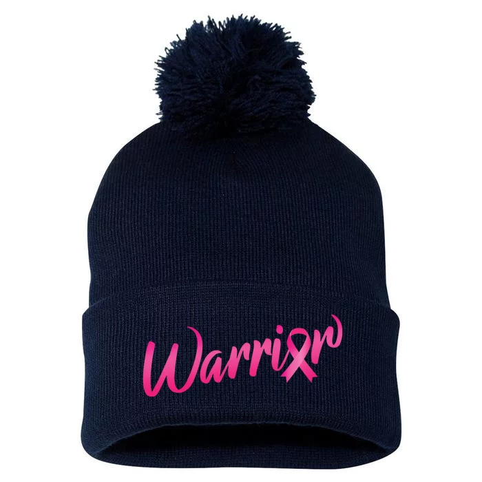 Breast Cancer Warrior Pom Pom 12in Knit Beanie