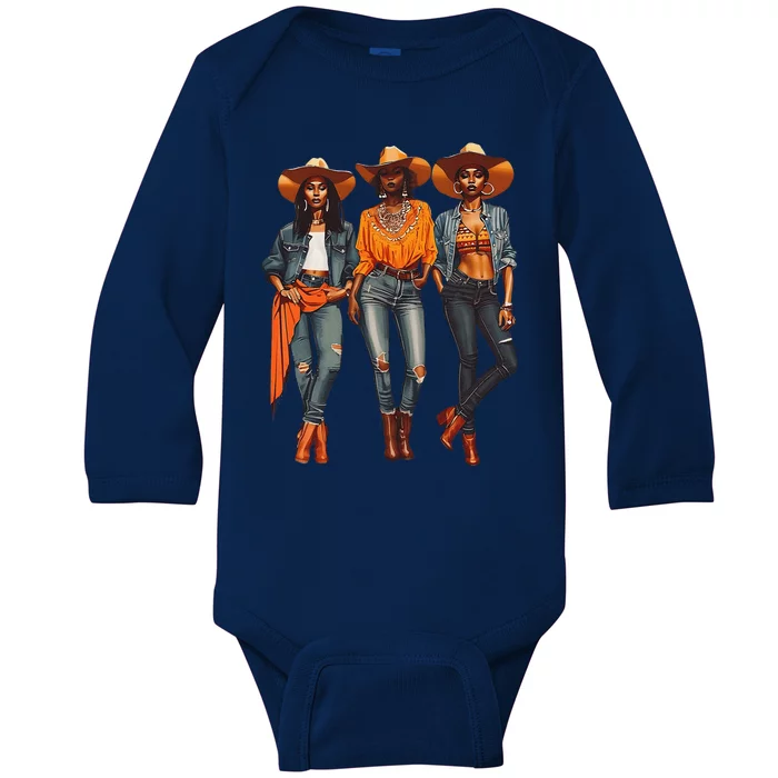 Black Cowgirl Western Rodeo Melanin Black History Texas Baby Long Sleeve Bodysuit