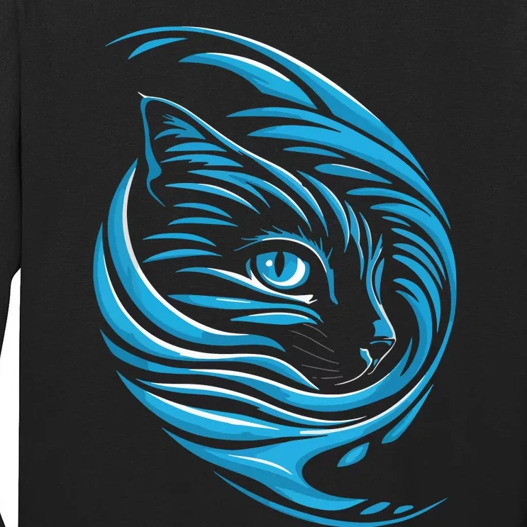 Blue Cat Wave For Kamala 47 Funny Cat Ladies Harris 2024 Tall Long Sleeve T-Shirt