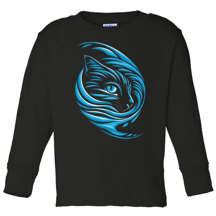 Blue Cat Wave For Kamala 47 Funny Cat Ladies Harris 2024 Toddler Long Sleeve Shirt