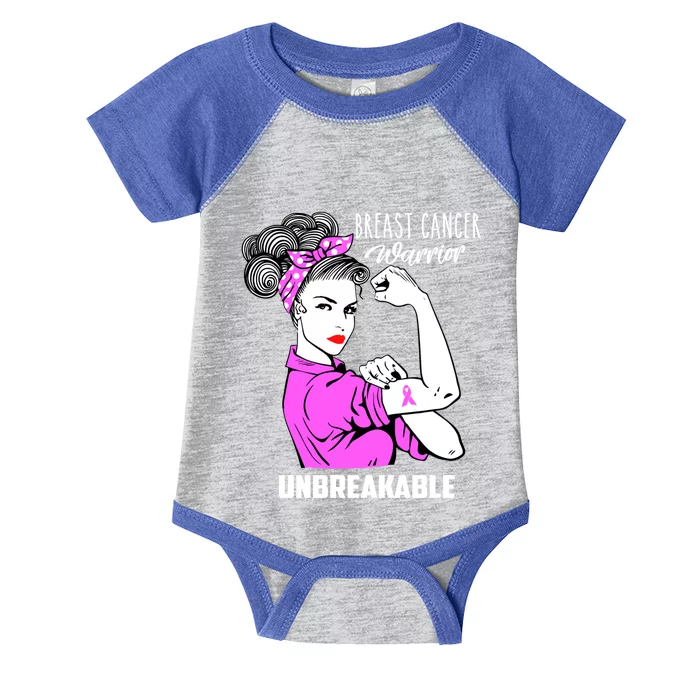 Breast Cancer Warrior Unbreakable Breast Cancer Awareness Cool Gift Infant Baby Jersey Bodysuit