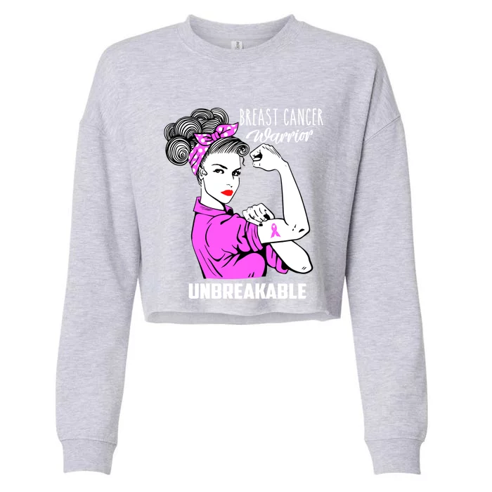 Breast Cancer Warrior Unbreakable Breast Cancer Awareness Cool Gift Cropped Pullover Crew