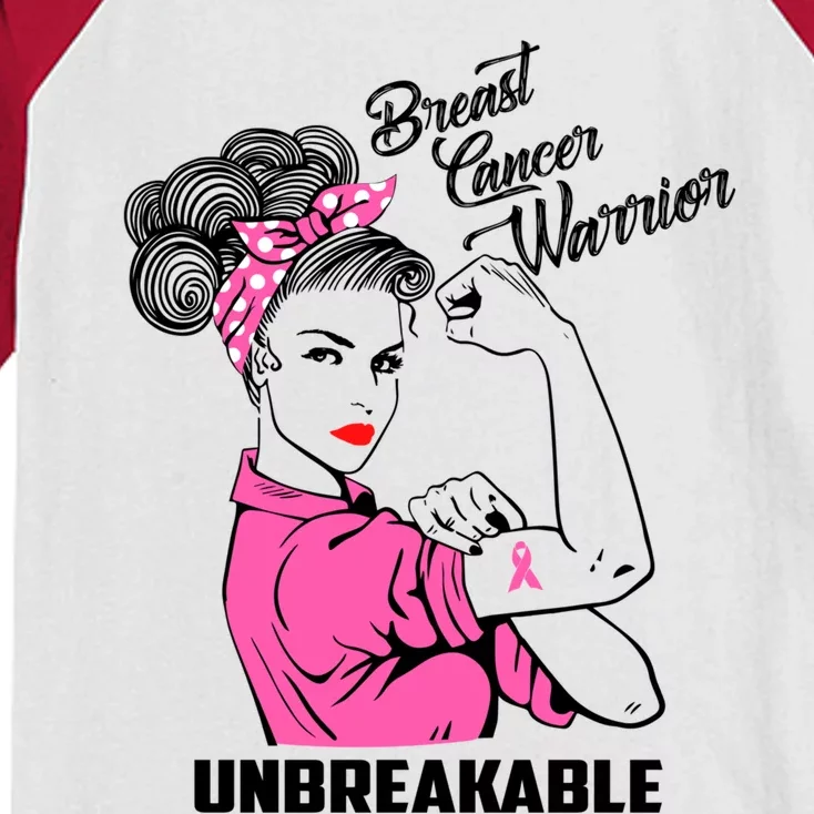 Breast Cancer Warrior Unbreakable Breast Cancer Awareness Meaningful Gift Kids Colorblock Raglan Jersey