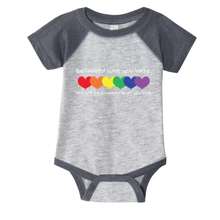 Be Careful Who You Hate Perfect For LGBTQ And Pride Infant Baby Jersey Bodysuit