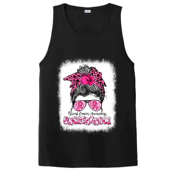 Breast Cancer Warriors Messy Bun Pink Ribbon Unbreakable Funny Gift Performance Tank