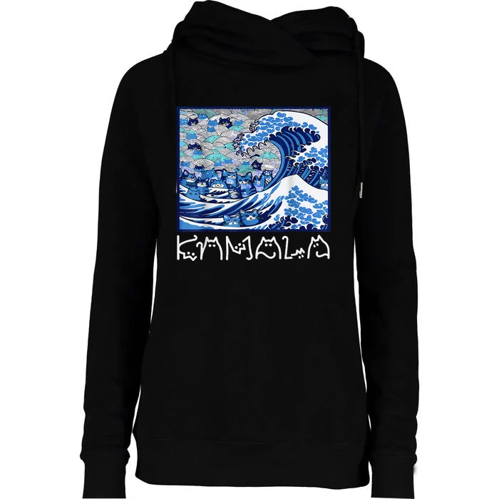 Blue Cats Wave For Kamala Funny Gift Womens Funnel Neck Pullover Hood