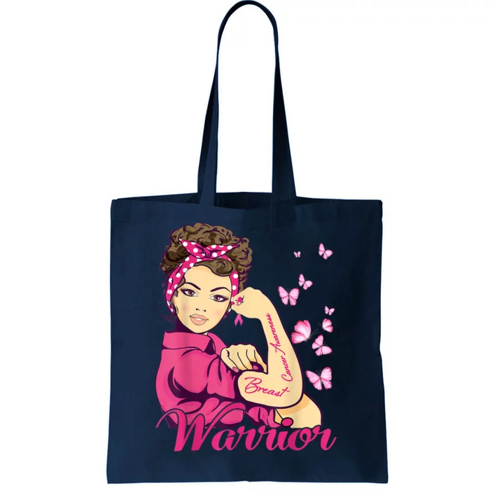 Breast Cancer Warrior Rosie Riveter Pink Ribbon Unbreakable Tote Bag