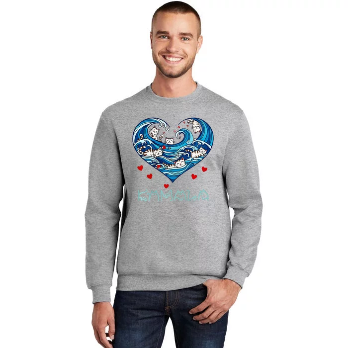 Blue Cats Wave Heart For Kamala Harris Tall Sweatshirt