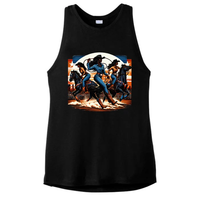 Black Cowgirl Western Rodeo Melanin Black History Texas Ladies Tri-Blend Wicking Tank