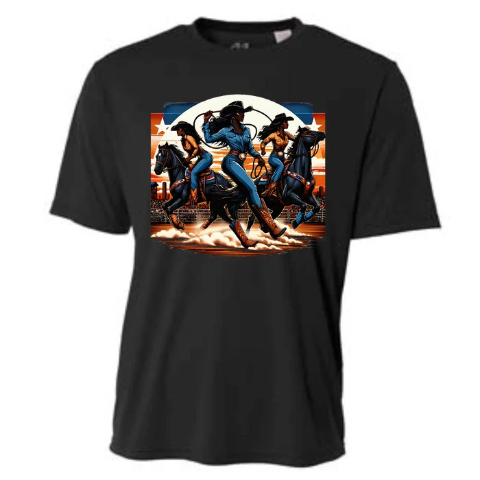 Black Cowgirl Western Rodeo Melanin Black History Texas Cooling Performance Crew T-Shirt