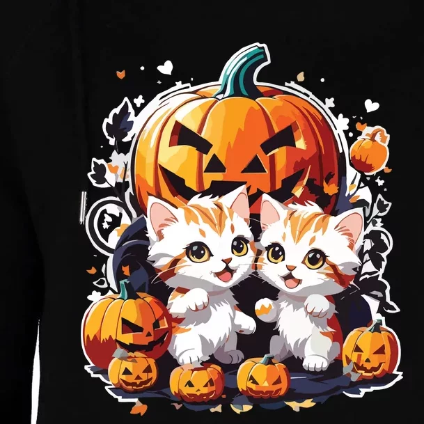 Baby Cats With Pumpkin Halloween Costume Boy Womens Funnel Neck Pullover Hood