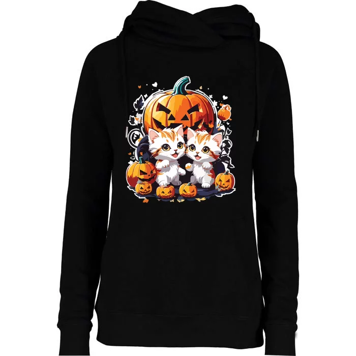 Baby Cats With Pumpkin Halloween Costume Boy Womens Funnel Neck Pullover Hood