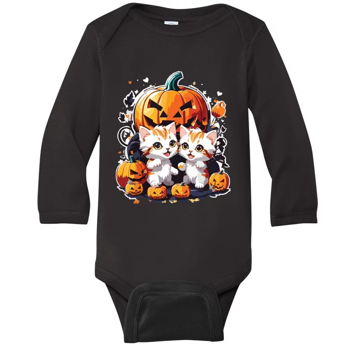 Baby Cats With Pumpkin Halloween Costume Boy Baby Long Sleeve Bodysuit